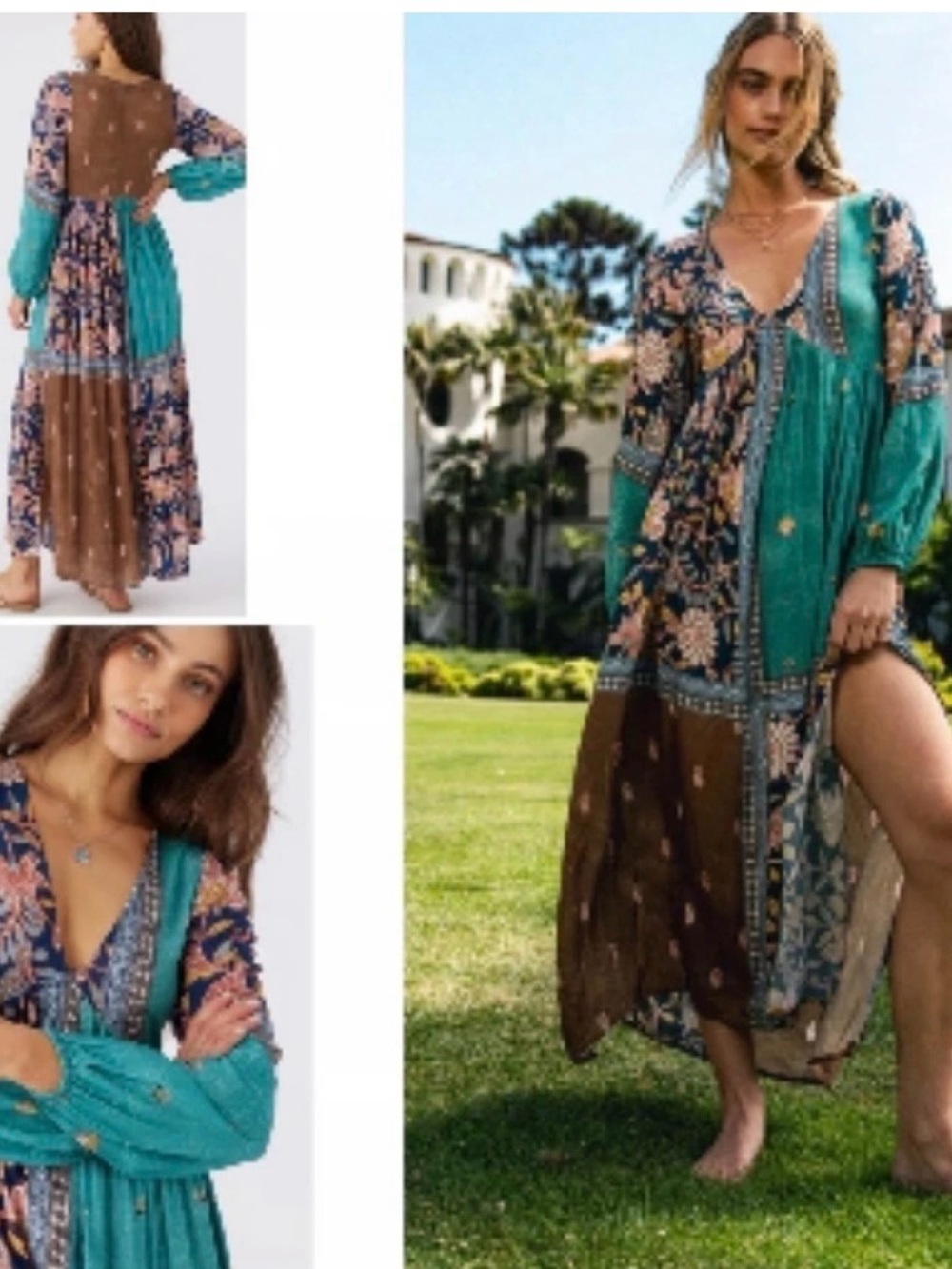 O'Neill Teal & Brown Floral Patchwork Maxi Dress